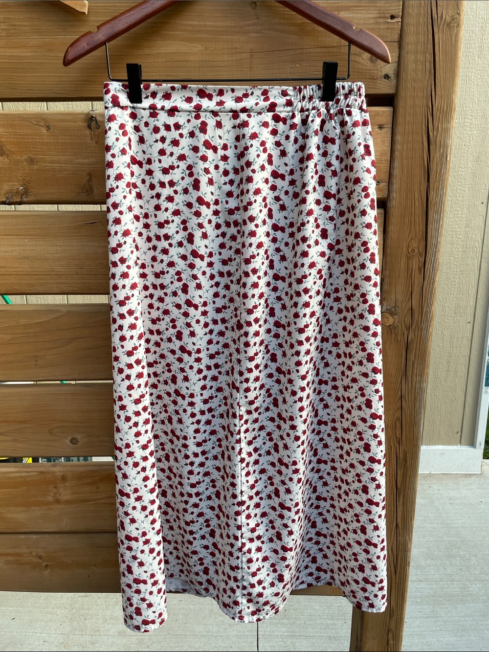 White Maxi Skirt with Red Floral Print